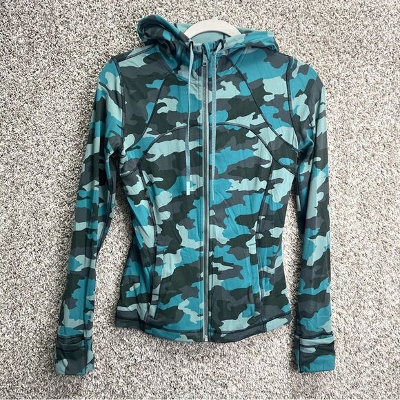 Lululemon Jacket Women’s 6 Hooded Define Heritage 365 Camo Tidewater Teal Multi - Picture 1 of 6